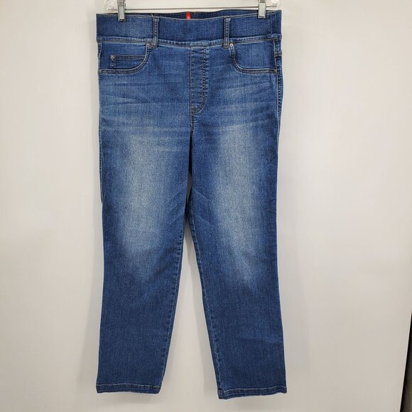 Spanx High Rise Medium Wash Pull On Straight Leg Women's Denim Jeans Size 1X - Picture 1 of 7